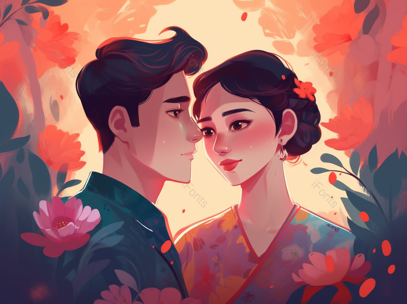 插画手绘情人节卡通情侣人物背景,插画/手绘图,插画/手绘图库,插画/手绘图下载,插画/手绘